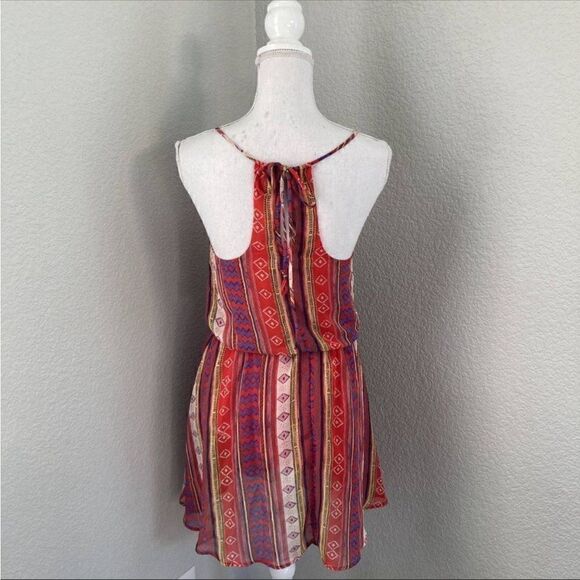 Lush Red Geometric Print Sleeveless V-Neck Racerback Dress Small - Picture 3 of 9
